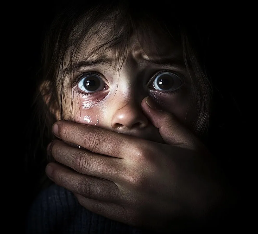 A child holding a hand over their mouth